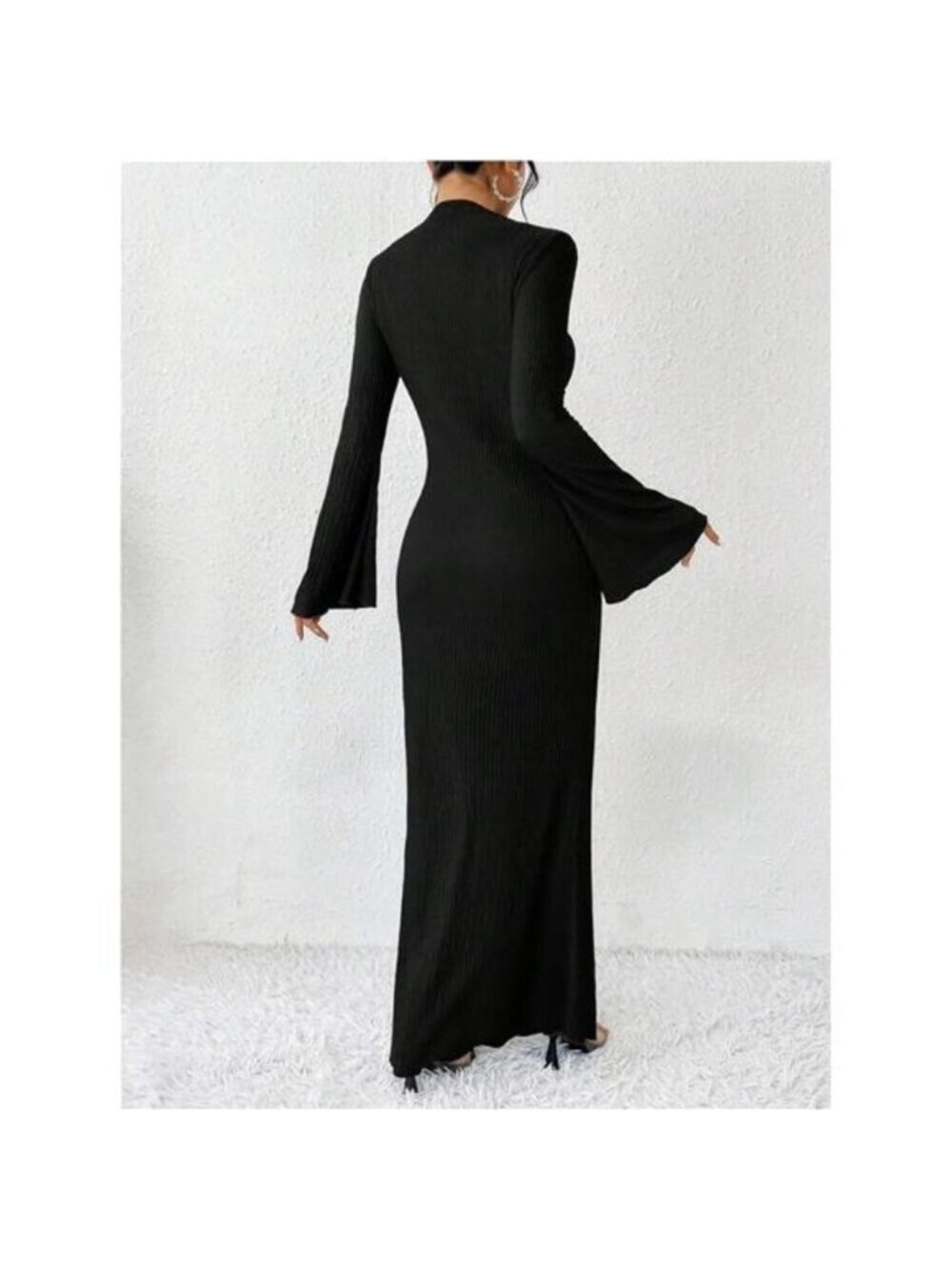 Women's Bell Long Sleeve Maxi Dress Crew Neck Bodycon Fishtail Long Dress - Picture 2 of 6